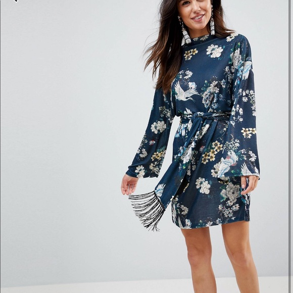 ASOS Dresses & Skirts - 70s Style Kimono Long Sleeve Bird Print Dress